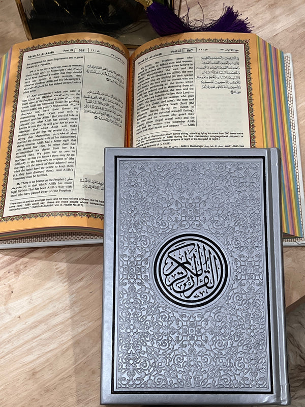 English Translation Quran w/colored pages - Medium Size Only