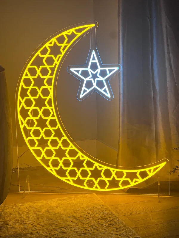 Ramadan Golden Moon with Star Led Neon Sign