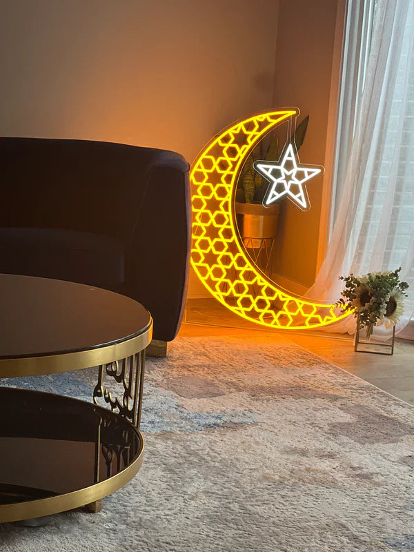 Ramadan Golden Moon with Star Led Neon Sign